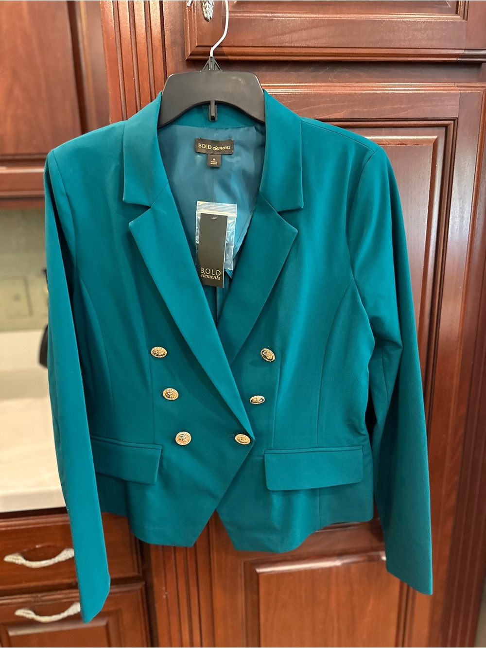 BOLD elements Teal Double-Breasted Blazer with Gold Buttons